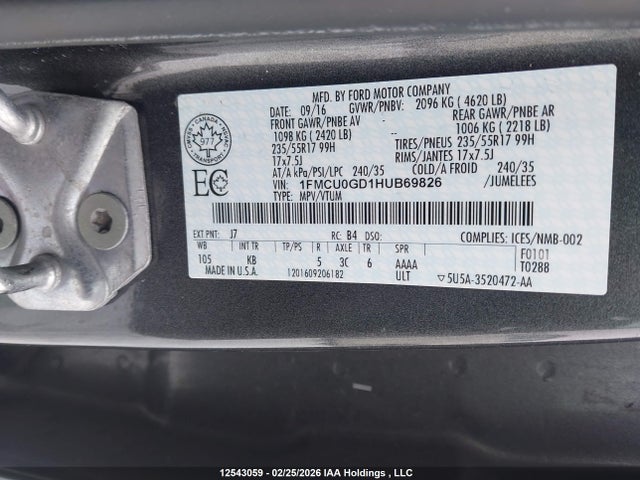 Продажа на аукционе авто 2017 Ford Escape Se, vin: 1FMCU0GD1HUB69826, номер лота: 12543059