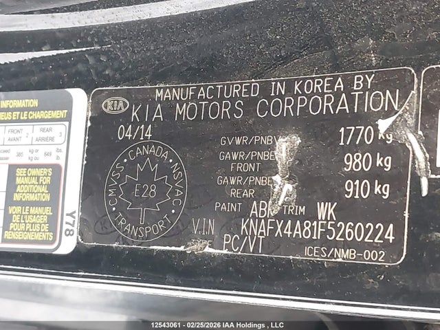 KNAFX4A81F5260224 KIA FORTE EX