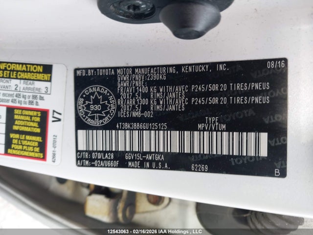 4T3BK3BB6GU125125 Toyota Venza Base V6