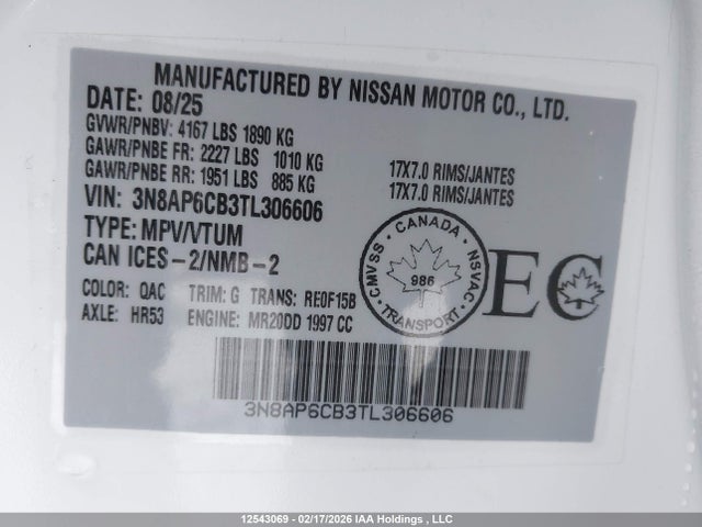 Продажа на аукционе авто 2026 Nissan Kicks Sv, vin: 3N8AP6CB3TL306606, номер лота: 12543069