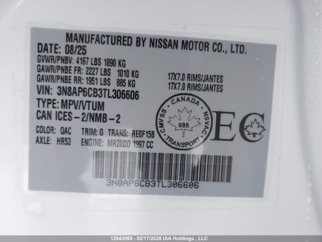 Продажа на аукционе авто 2026 Nissan Kicks Sv, vin: 3N8AP6CB3TL306606, номер лота: 12543069