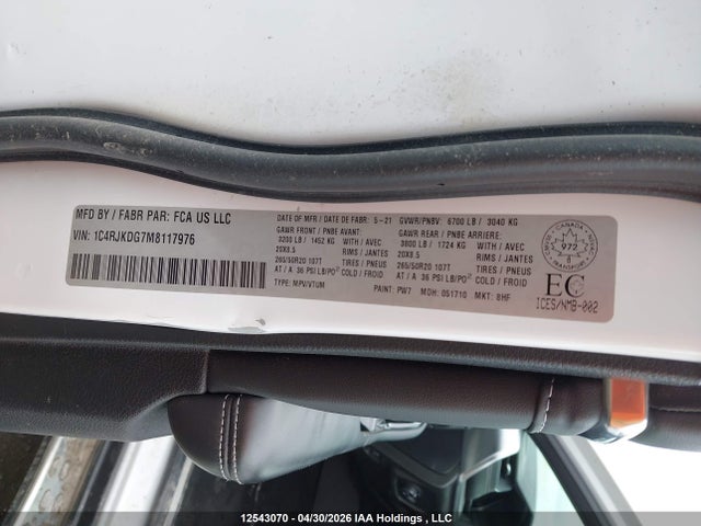 Aukcja sprzedaży 2021 Jeep Grand Cherokee L Overland, vin: 1C4RJKDG7M8117976, numer aukcji: 12543070