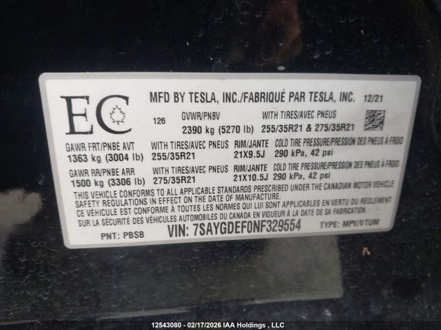 7SAYGDEF0NF329554 Tesla Model Y Performance