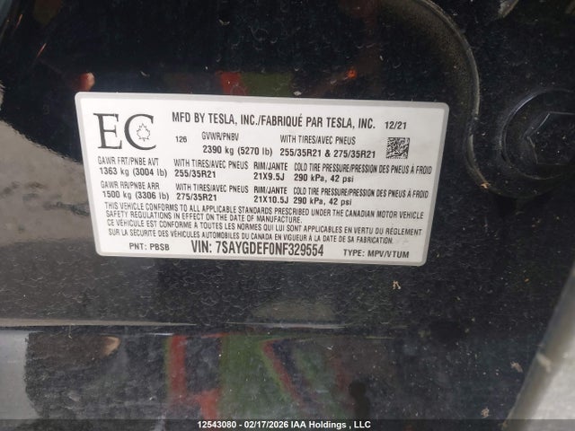 7SAYGDEF0NF329554 Tesla Model Y Performance