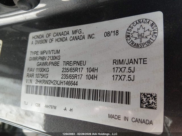 2HKRW2H2XJH146644 Honda CR-V
