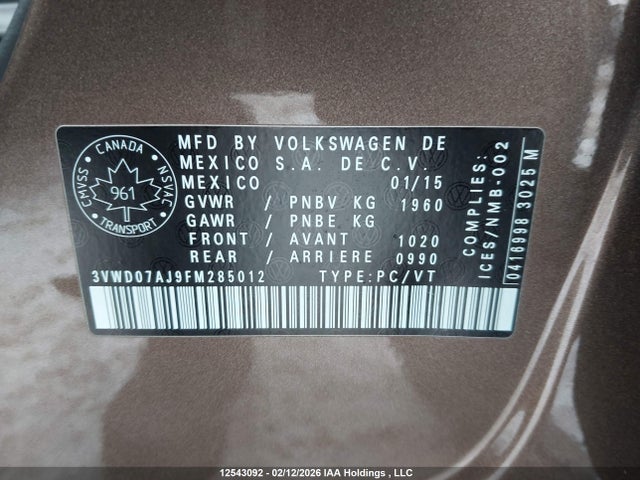 3VWD07AJ9FM285012 Volkswagen JETTA SE