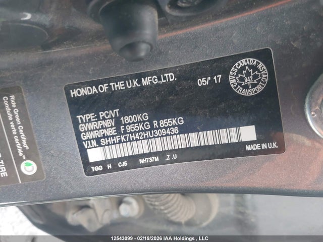 Aukcja sprzedaży 2017 Honda Civic Sport, vin: SHHFK7H42HU309436, numer aukcji: 12543099