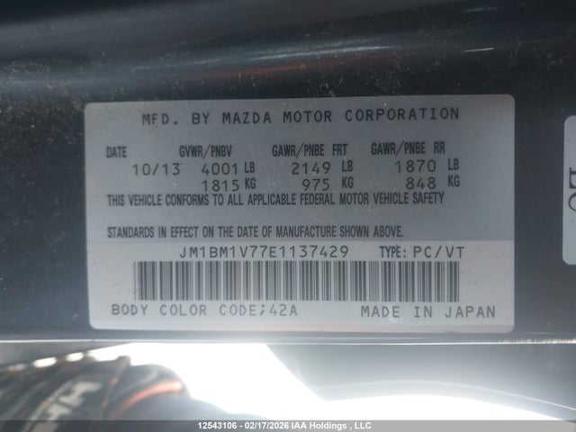 JM1BM1V77E1137429 Mazda 3 TOURING