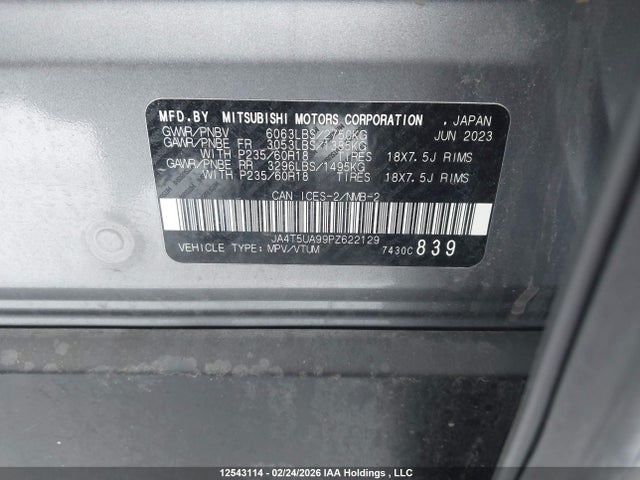 JA4T5UA99PZ622129 Mitsubishi Outlander Phev Le/sel