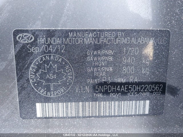 Продаж на аукціоні авто 2013 Hyundai Elantra Gls/limited, vin: 5NPDH4AE5DH220562, номер лоту: 12543132