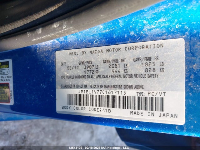 Aukcja sprzedaży 2012 Mazda Mazda3 Gs-sky, vin: JM1BL1V77C1617115, numer aukcji: 12543136