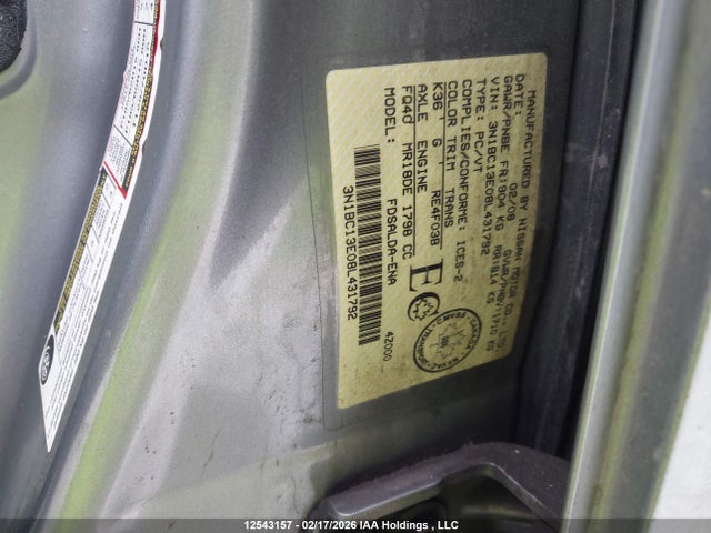 2008 Nissan Versa მანქანა იყიდება აუქციონზე, vin: 3N1BC13E08L431792, აუქციონის ნომერი: 12543157