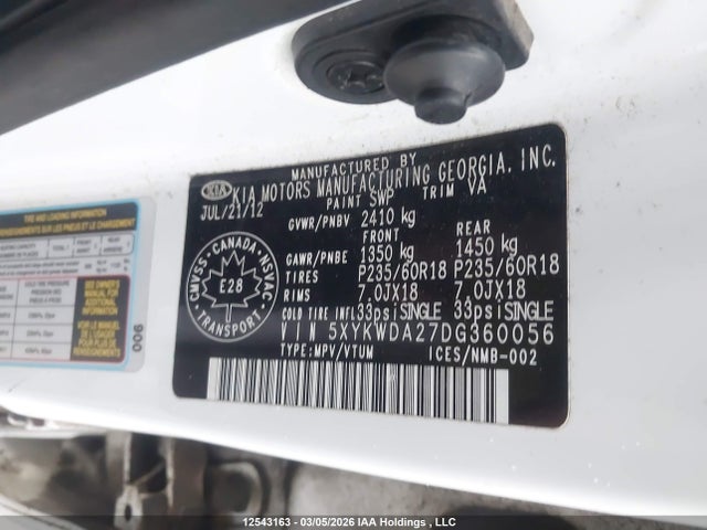 Aukcja sprzedaży 2013 Kia Sorento Sx, vin: 5XYKWDA27DG360056, numer aukcji: 12543163