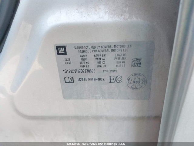 Продаж на аукціоні авто 2013 Chevrolet Cruze Ls, vin: 1G1PL5SH9D7270596, номер лоту: 12543165