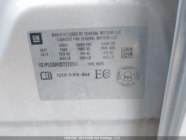 Продаж на аукціоні авто 2013 Chevrolet Cruze Ls, vin: 1G1PL5SH9D7270596, номер лоту: 12543165