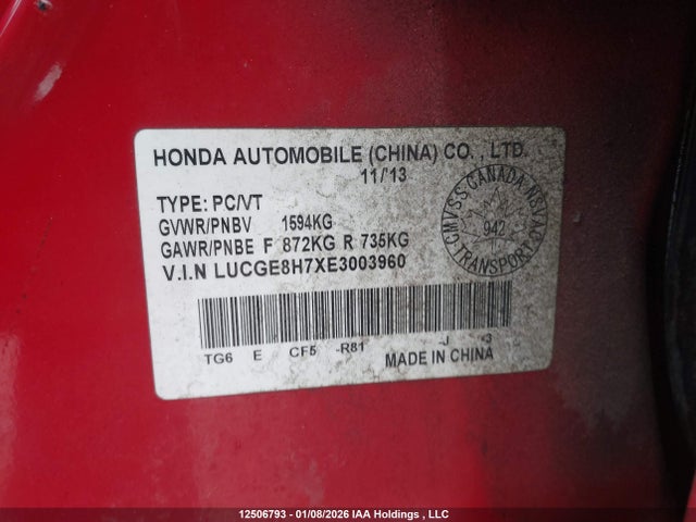 LUCGE8H7XE3003960 Honda Fit Sport