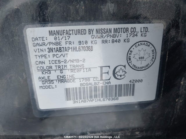 Продажа на аукционе авто 2017 Nissan Sentra 1.8 S/1.8 Sl/1.8 Sv, vin: 3N1AB7AP1HL670368, номер лота: 12543171