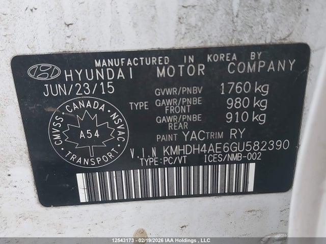 KMHDH4AE6GU582390 Hyundai Elantra Se/sport/limited