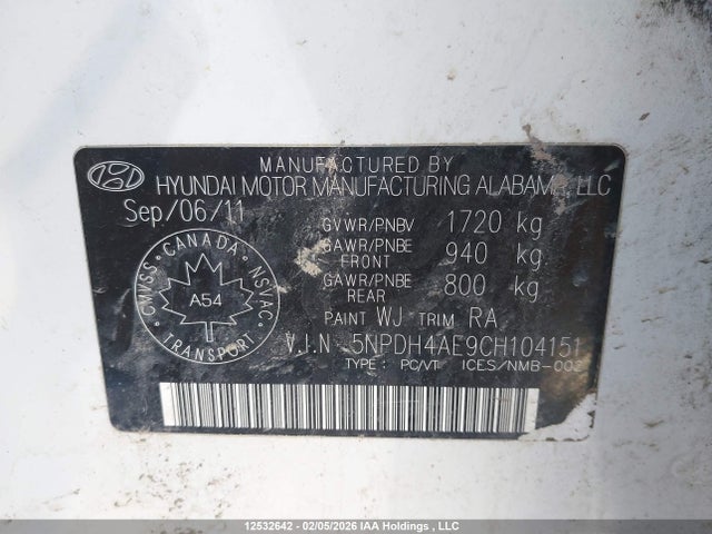 2012 Hyundai Elantra Gl მანქანა იყიდება აუქციონზე, vin: 5NPDH4AE9CH104151, აუქციონის ნომერი: 12532642