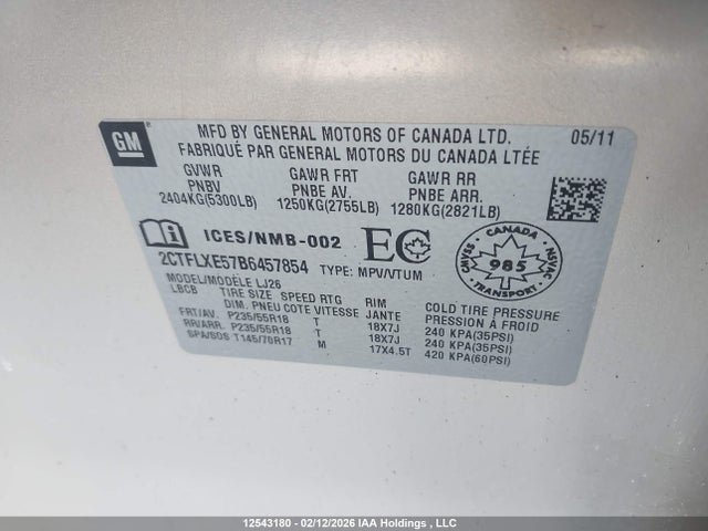 2011 Gmc Terrain Slt-2 მანქანა იყიდება აუქციონზე, vin: 2CTFLXE57B6457854, აუქციონის ნომერი: 12543180