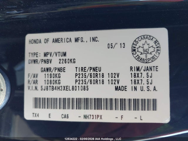 5J8TB4H3XEL801085 Acura RDX