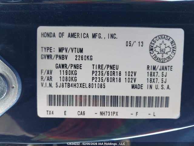 5J8TB4H3XEL801085 Acura RDX