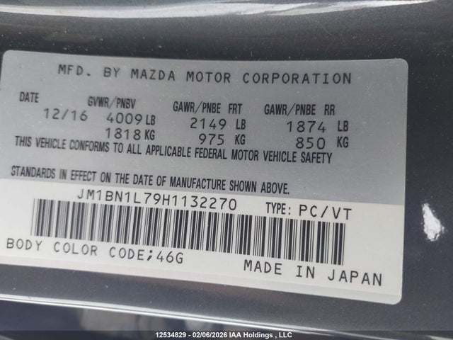 JM1BN1L79H1132270 Mazda Mazda3 Gs