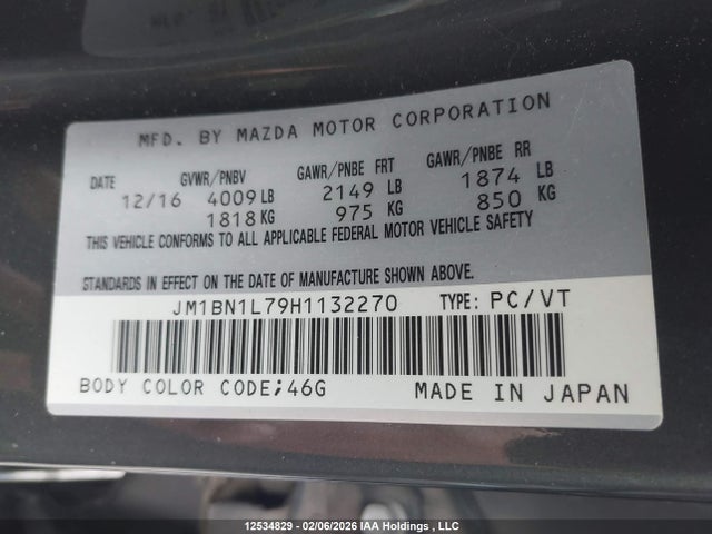 JM1BN1L79H1132270 Mazda Mazda3 Gs