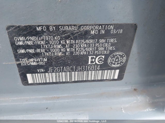 JF2GTABC1JH316014 Subaru Crosstrek Premium