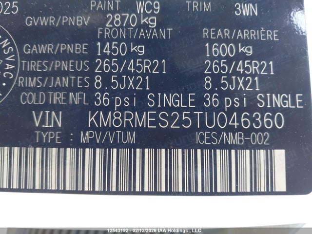 KM8RMES25TU046360 Hyundai Palisade Ultimate Calligraphy