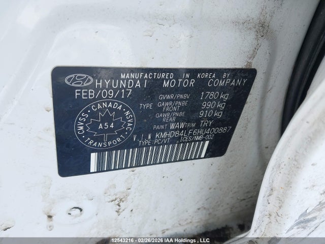 Aukcja sprzedaży 2017 Hyundai Elantra, vin: KMHD84LF6HU400887, numer aukcji: 12543216