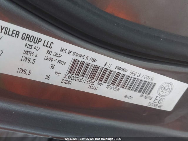 12543223 :رقم المزاد ، 3C4PDCCG3CT150785 vin ، 2012 Dodge Journey Sxt مزاد بيع