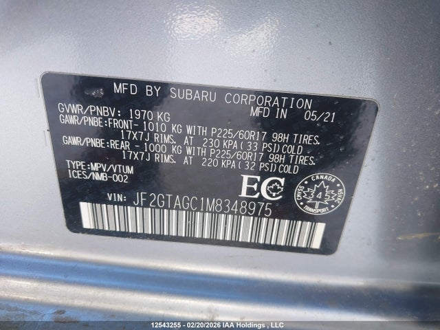 Продаж на аукціоні авто 2021 Subaru Crosstrek Premium, vin: JF2GTAGC1M8348975, номер лоту: 12543255