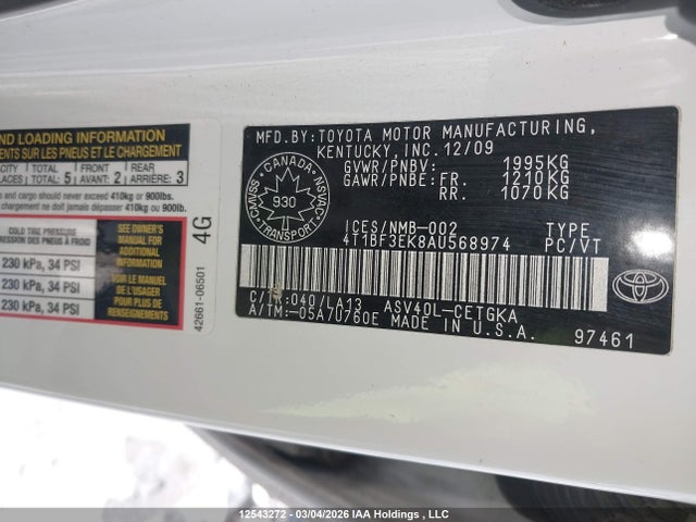 Продаж на аукціоні авто 2010 Toyota Camry Xle, vin: 4T1BF3EK8AU568974, номер лоту: 12543272