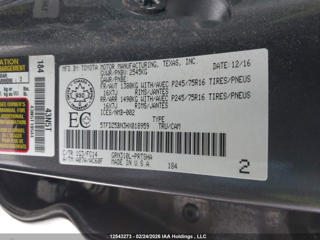 5TFDZ5BN3HX018959 Toyota Tacoma Dbl Cab/sr5/trd Sport/or