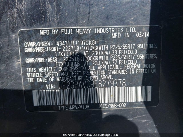 JF2GPAVC9E8279378 Subaru Xv Crosstrek 2.0i Premium