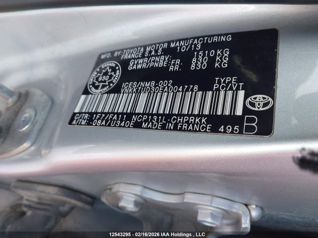 12543295 :رقم المزاد ، VNKKTUD30EA004778 vin ، 2014 Toyota Yaris Se مزاد بيع
