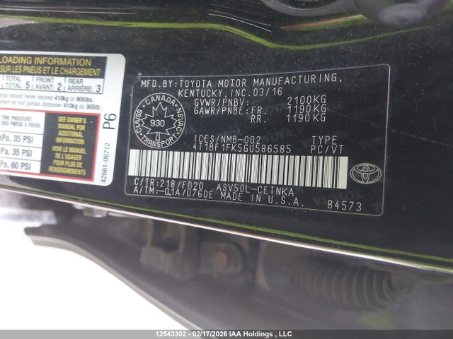 4T1BF1FK5GU586585 Toyota CAMRY LE