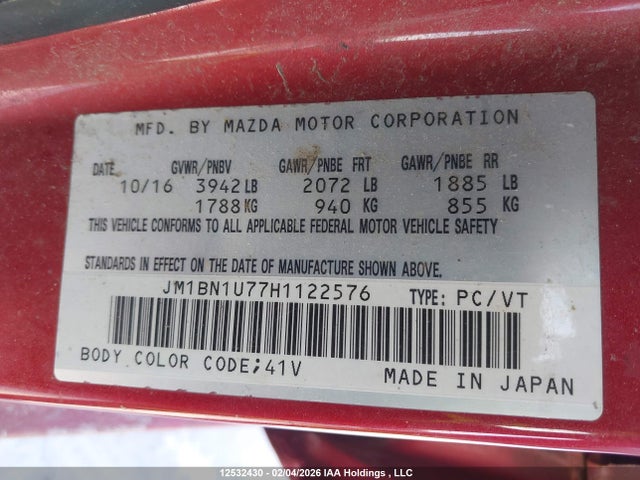 JM1BN1U77H1122576 Mazda Mazda3 Gx