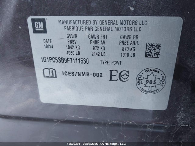 1G1PC5SB9F7111530 Chevrolet Cruze 1lt