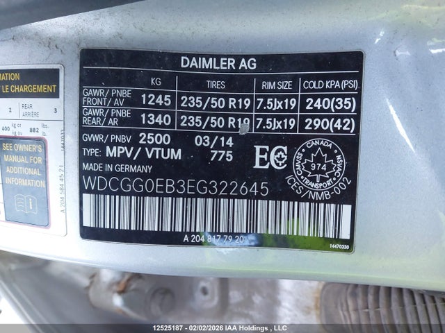 WDCGG0EB3EG322645 Mercedes-Benz Glk 250 Bluetec 4matic