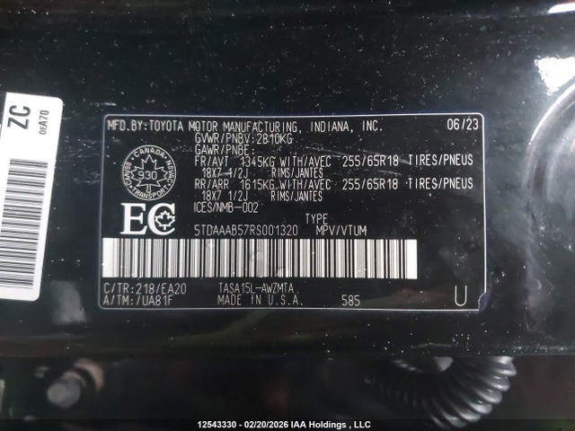 5TDAAAB57RS001320 Toyota Grand Highlander Xle