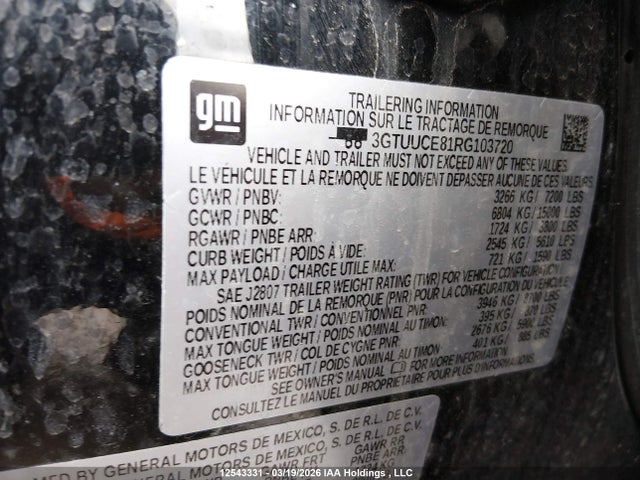 3GTUUCE81RG103720 GMC Sierra K1500 Elevation