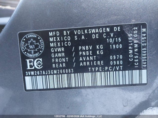 3VW267AJ3GM266883 Volkswagen Jetta 1.4 Tsi Trendline/1.4 Tsi Trendline+