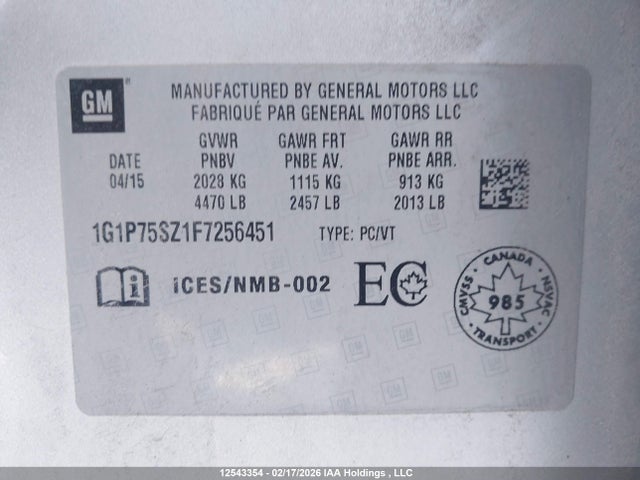 1G1P75SZ1F7256451 Chevrolet Cruze