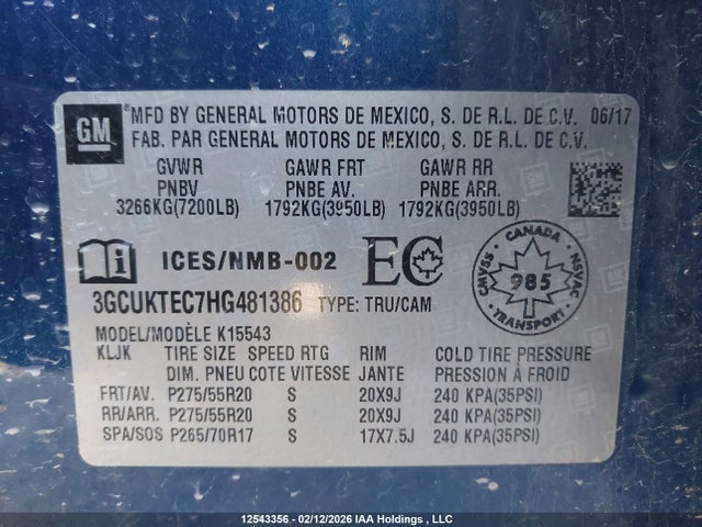Продаж на аукціоні авто 2017 Chevrolet Silverado K1500 High Country, vin: 3GCUKTEC7HG481386, номер лоту: 12543356