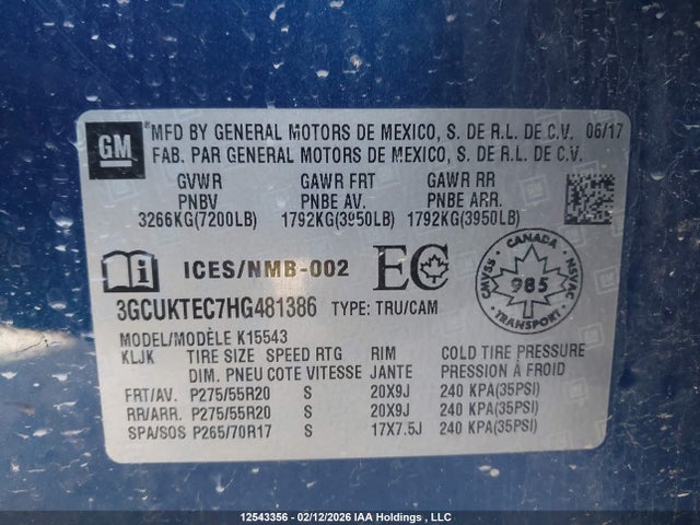 Продаж на аукціоні авто 2017 Chevrolet Silverado K1500 High Country, vin: 3GCUKTEC7HG481386, номер лоту: 12543356