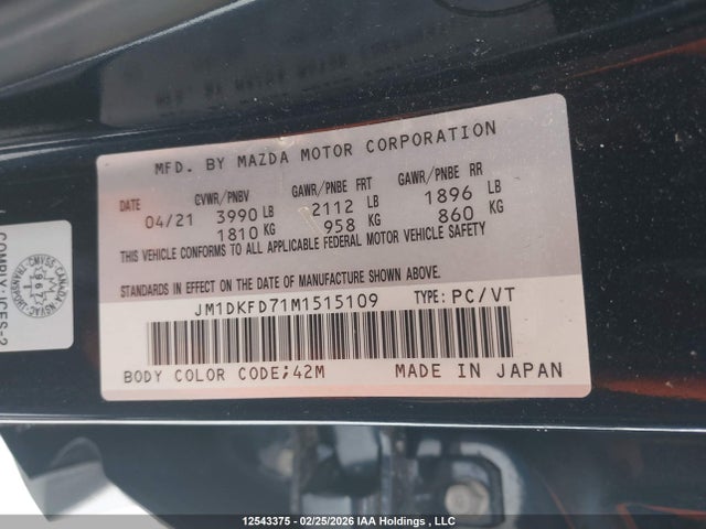 2021 Mazda Cx-3 მანქანა იყიდება აუქციონზე, vin: JM1DKFD71M1515109, აუქციონის ნომერი: 12543375