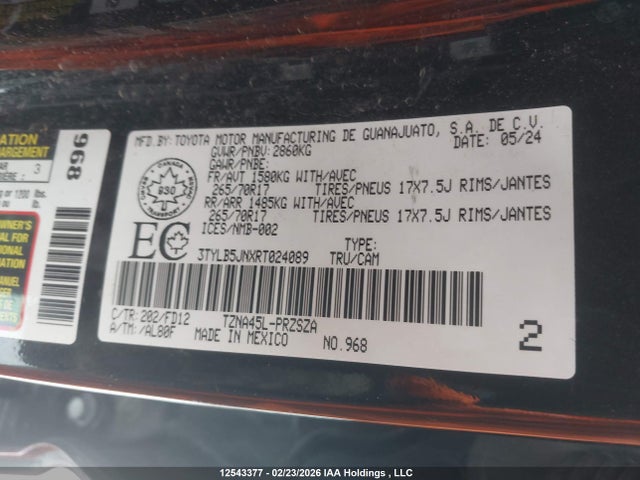 12543377 :رقم المزاد ، 3TYLB5JNXRT024089 vin ، 2024 Toyota Tacoma مزاد بيع