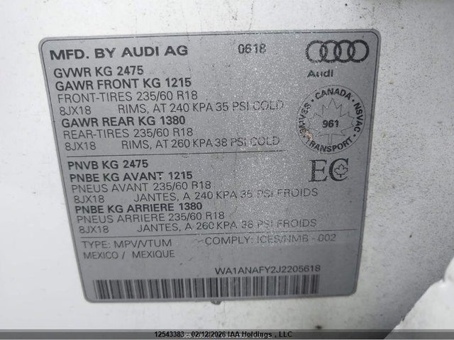 WA1ANAFY2J2205618 Audi Q5 2.0t Premium/2.0t Tech Premium